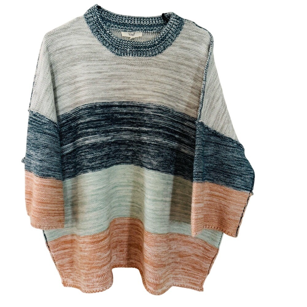 Easel Oversized Colorblock Knit Sweater Pastel Blue Peach Short Sleeve Size S